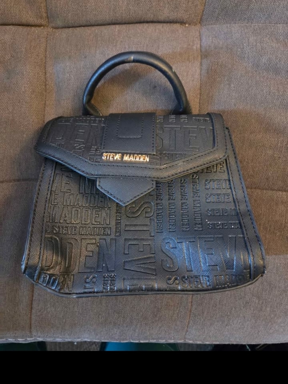 Steve Madden Black Embossed Logo Satchel